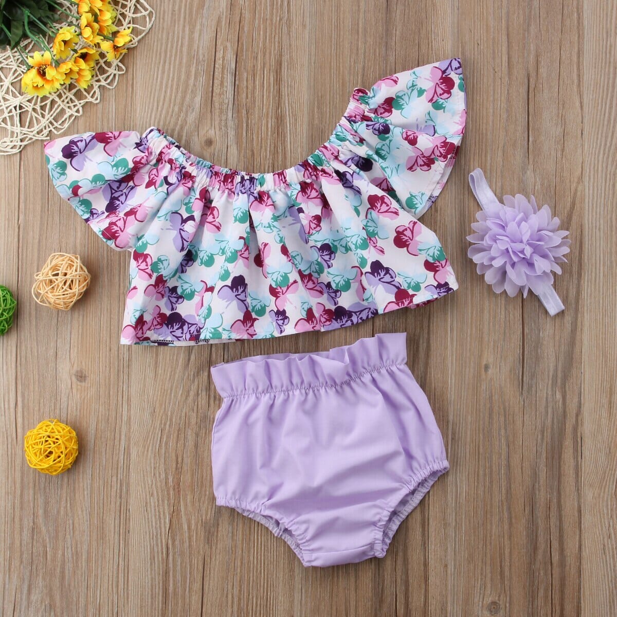 Conjunto Infantil Feminino Lilás + Faixa Loja Click Certo 0-6 Meses 