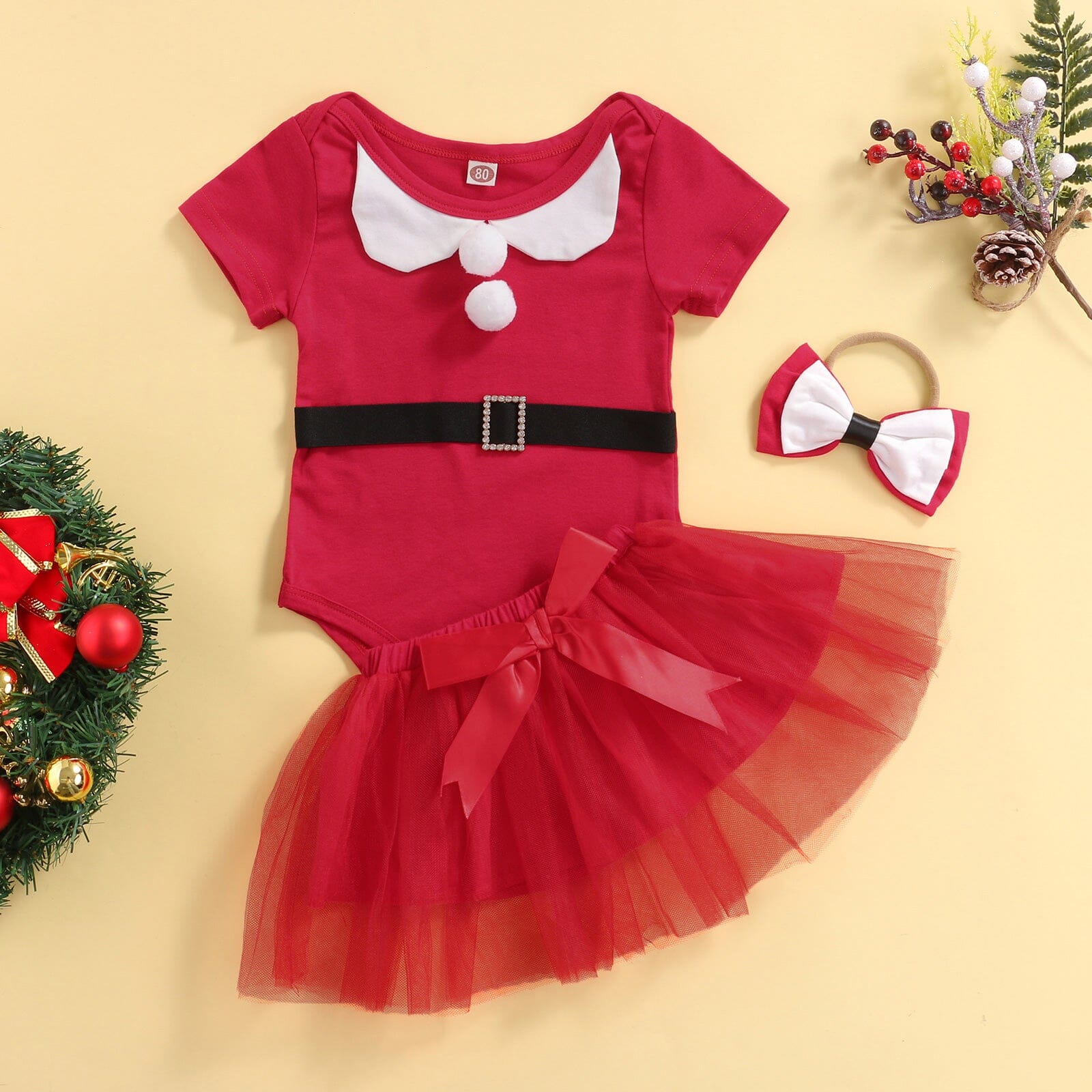 Conjunto Infantil Feminino Mamãe Noel + Faixa 0 Loja Click Certo 0-6 Meses 