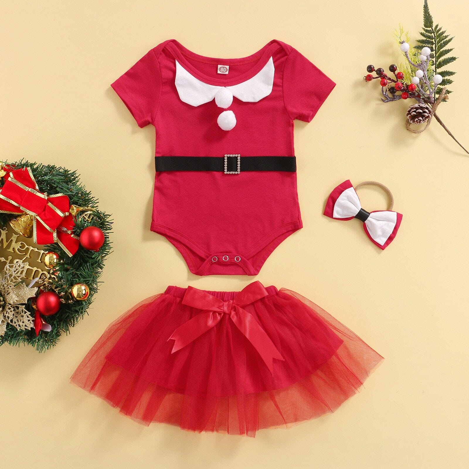 Conjunto Infantil Feminino Mamãe Noel + Faixa 0 Loja Click Certo 