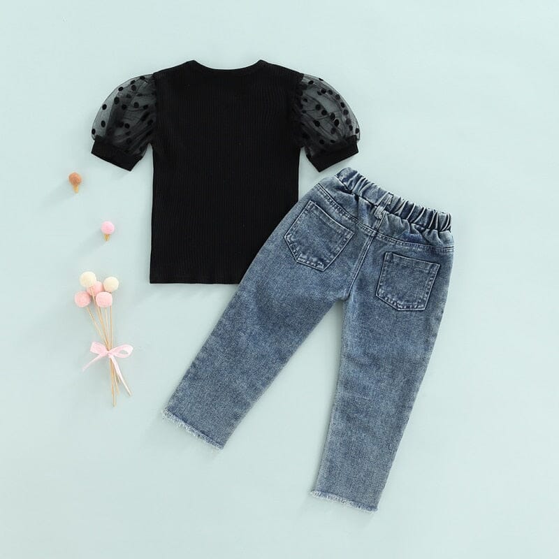 Conjunto Infantil Feminino Manguinha Bufante e Jeans Loja Click Certo 