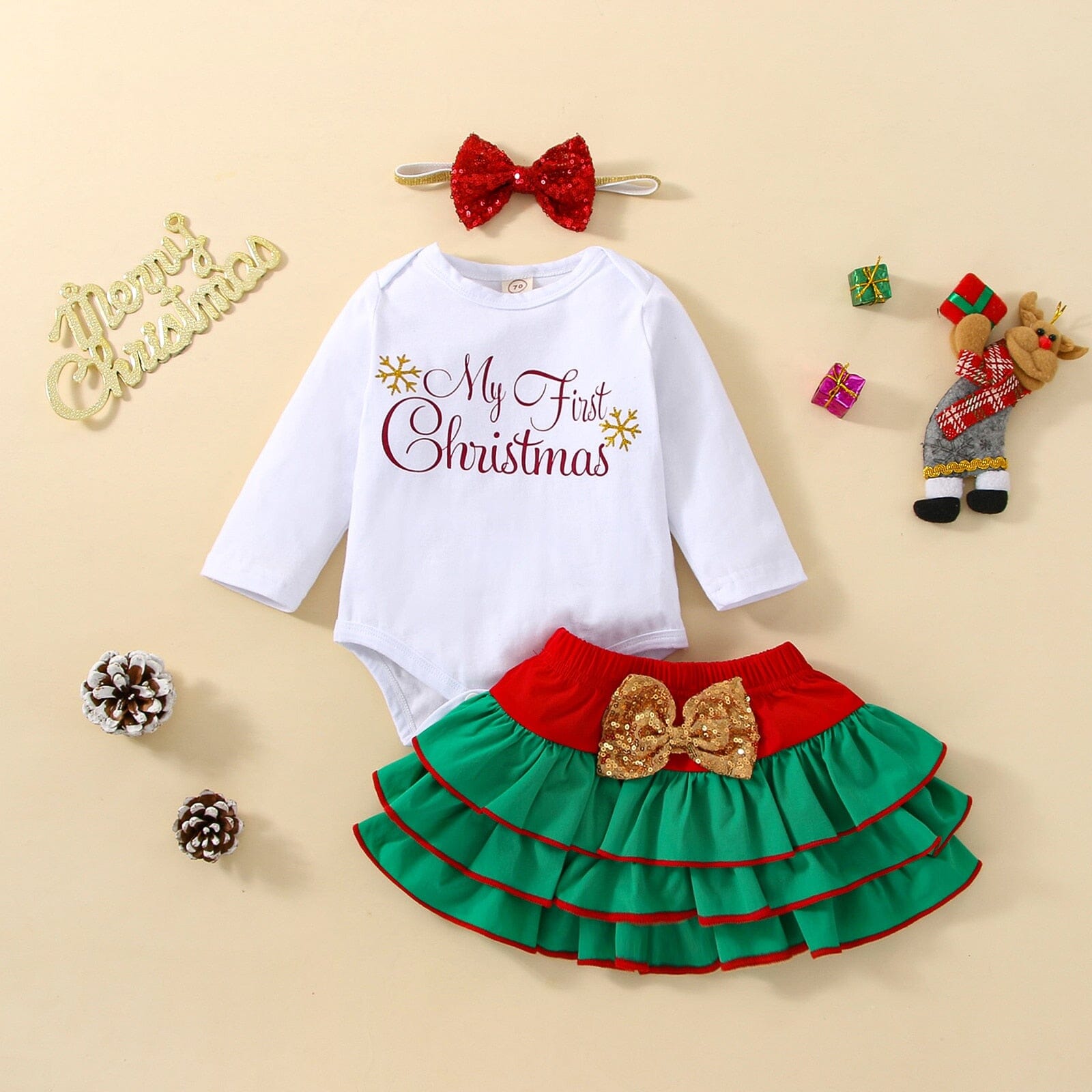 Conjunto Infantil Feminino "Meu 1º Natal" 0 Loja Click Certo 18-24 Meses 