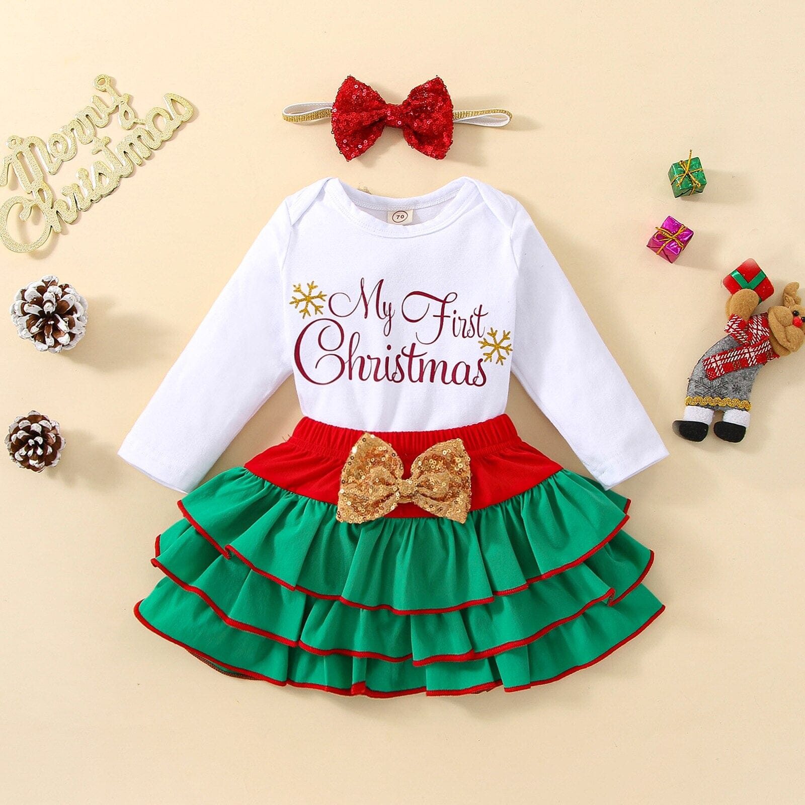 Conjunto Infantil Feminino "Meu 1º Natal" 0 Loja Click Certo 