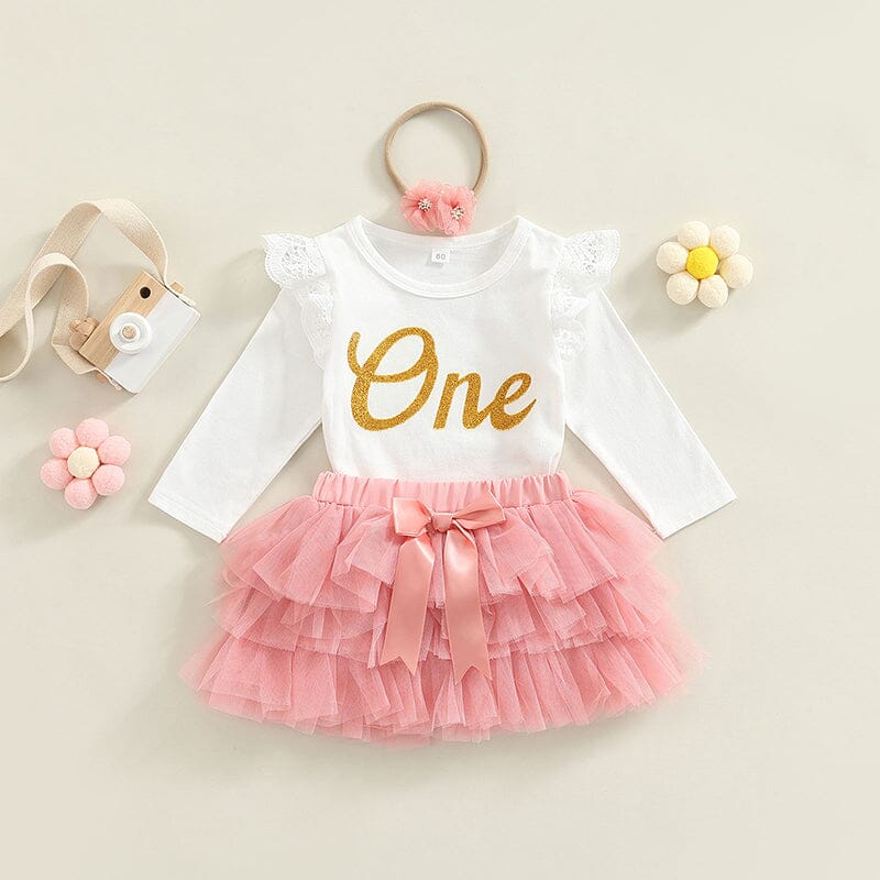 Conjunto Infantil Feminino One Saia Tule + Faixa Loja Click Certo 