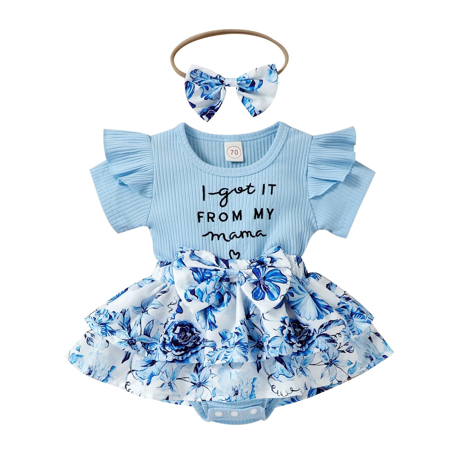 Conjunto Infantil Feminino "Peguei da Mamãe" Loja Click Certo Azul 0-6 Meses 