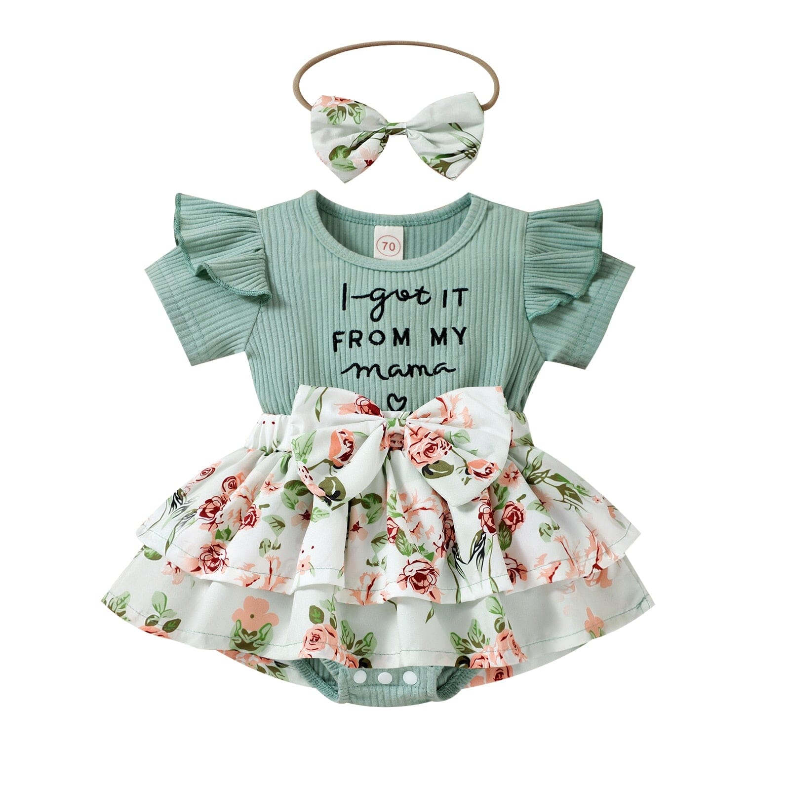 Conjunto Infantil Feminino "Peguei da Mamãe" Loja Click Certo Verde 0-6 Meses 