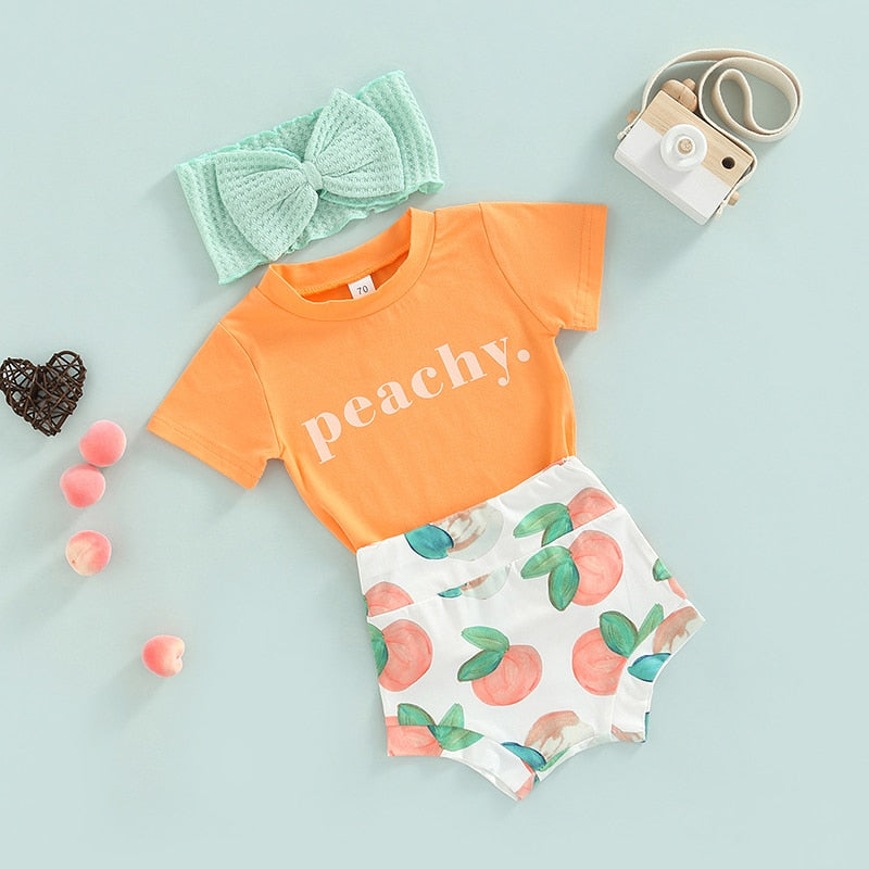 Conjunto Infantil Feminino Pêssego + Faixa conjunto Loja Click Certo 0-6 Meses 