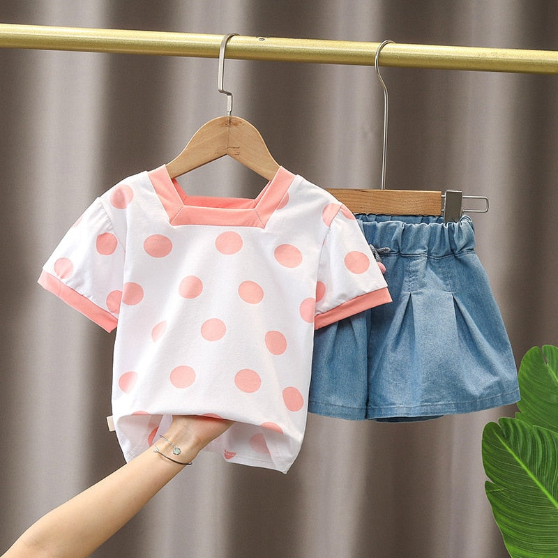 Conjunto Infantil Feminino Poá conjunto Loja Click Certo Rosa 2-3 Anos 