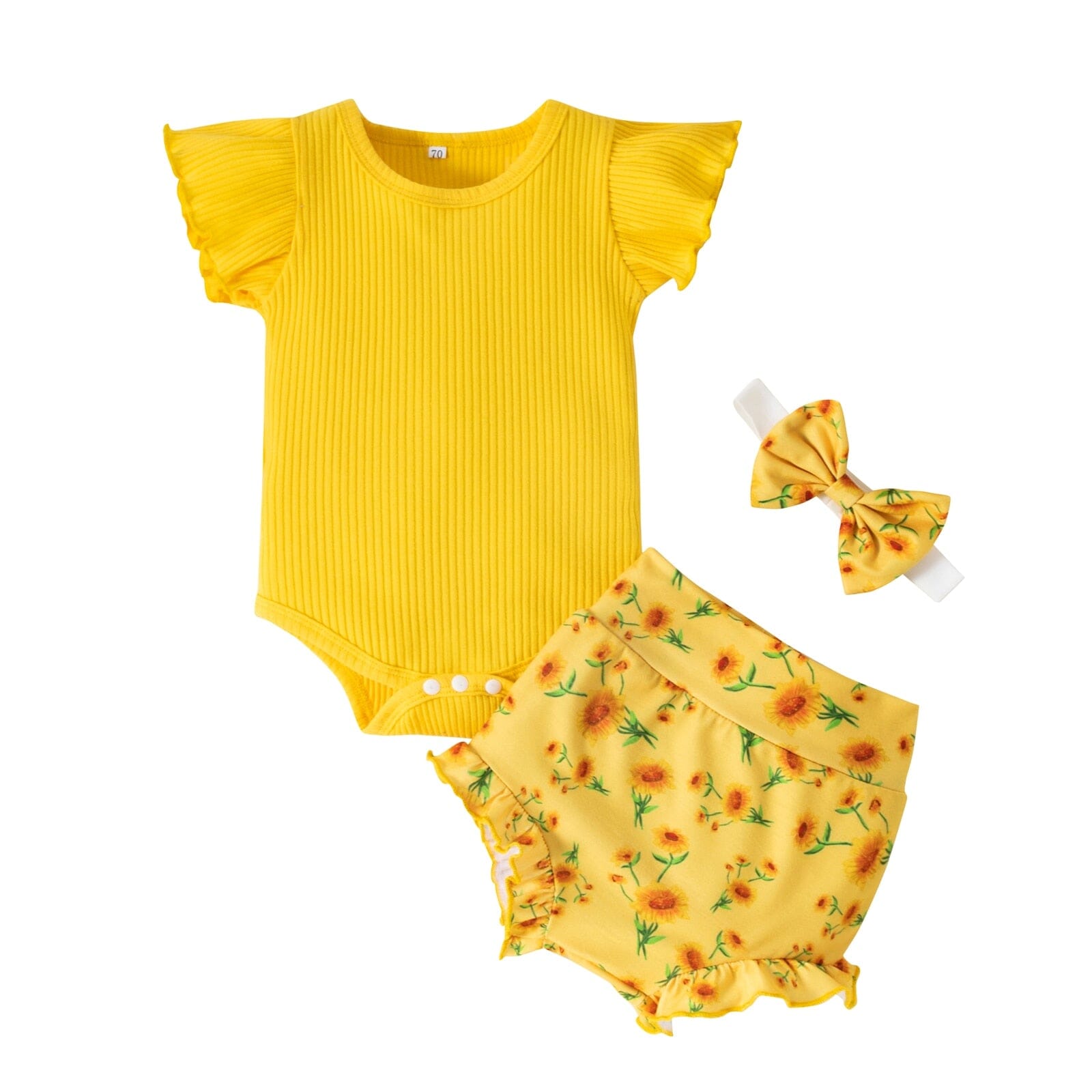 Conjunto Infantil Feminino Primavera + Faixa Loja Click Certo Amarelo 0-6 Meses 