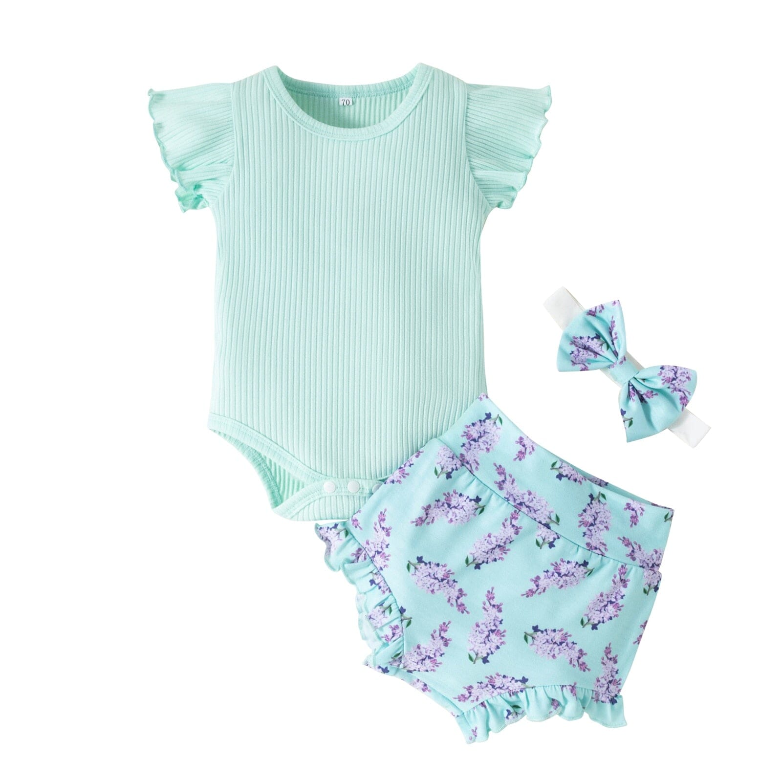 Conjunto Infantil Feminino Primavera + Faixa Loja Click Certo Azul 0-6 Meses 