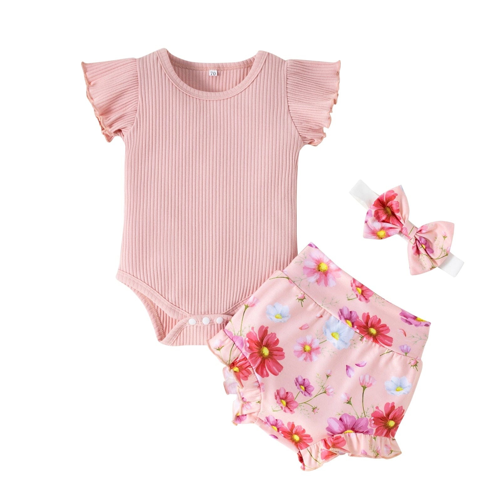 Conjunto Infantil Feminino Primavera + Faixa Loja Click Certo Rosa 0-6 Meses 