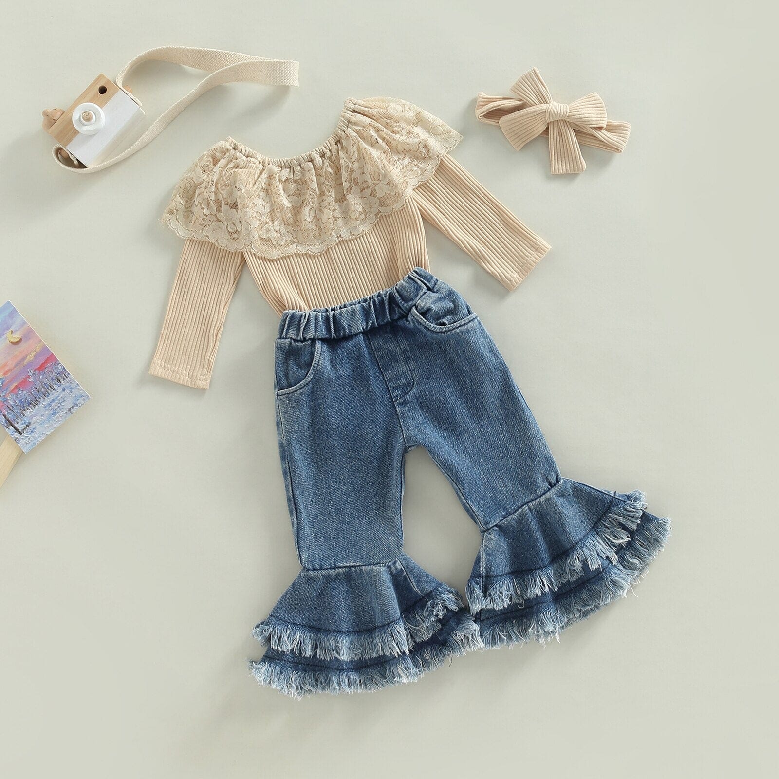 Conjunto Infantil Feminino Rendinha + Faixa Loja Click Certo 3-6 Meses 