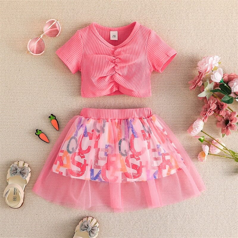 Conjunto Infantil Feminino Rosa Letras e Tule Loja Click Certo 