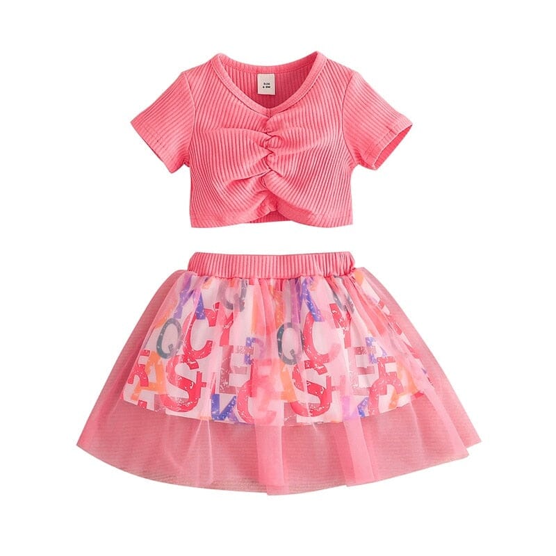 Conjunto Infantil Feminino Rosa Letras e Tule Loja Click Certo 2-3 Anos 