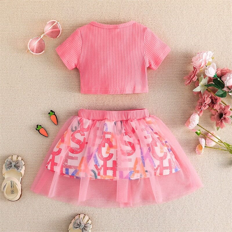 Conjunto Infantil Feminino Rosa Letras e Tule Loja Click Certo 