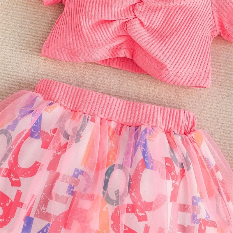 Conjunto Infantil Feminino Rosa Letras e Tule Loja Click Certo 