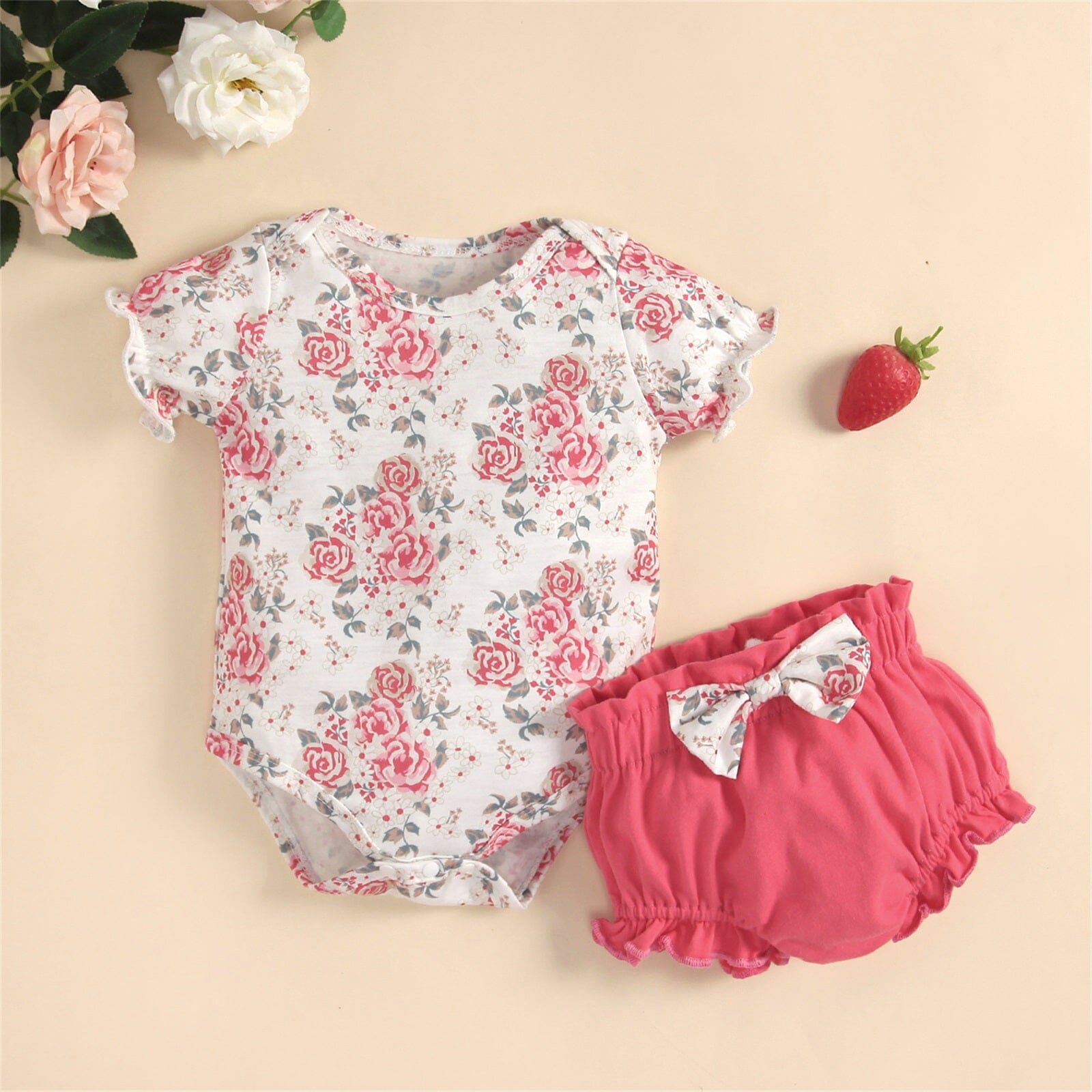 Conjunto Infantil Feminino Rosas Loja Click Certo 0-3 Meses 