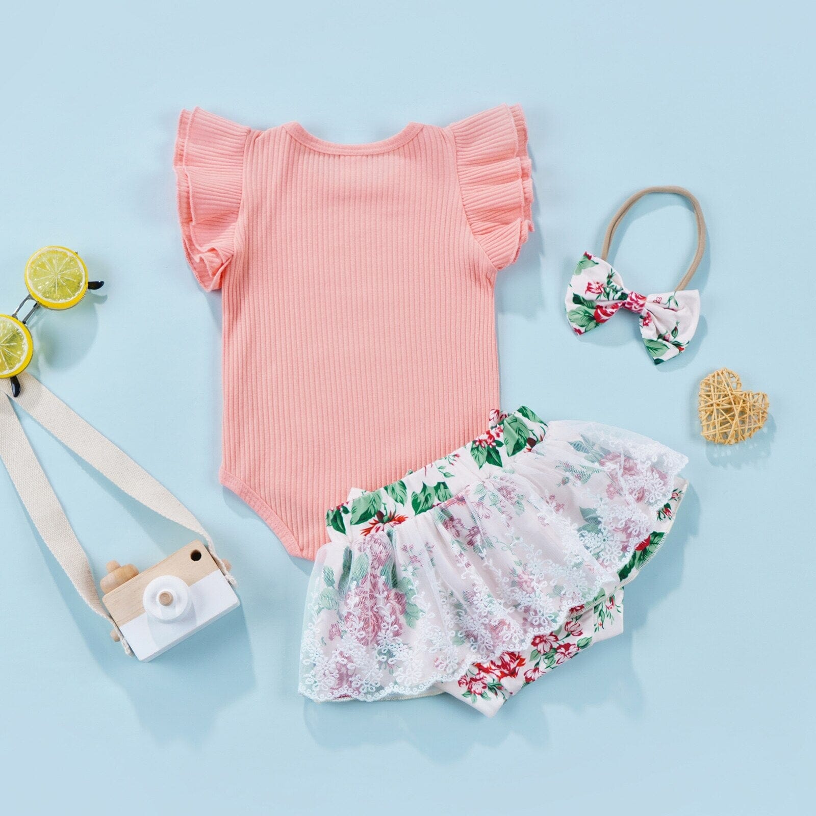 Conjunto Infantil Feminino Sainha Floral + Faixa Loja Click Certo 