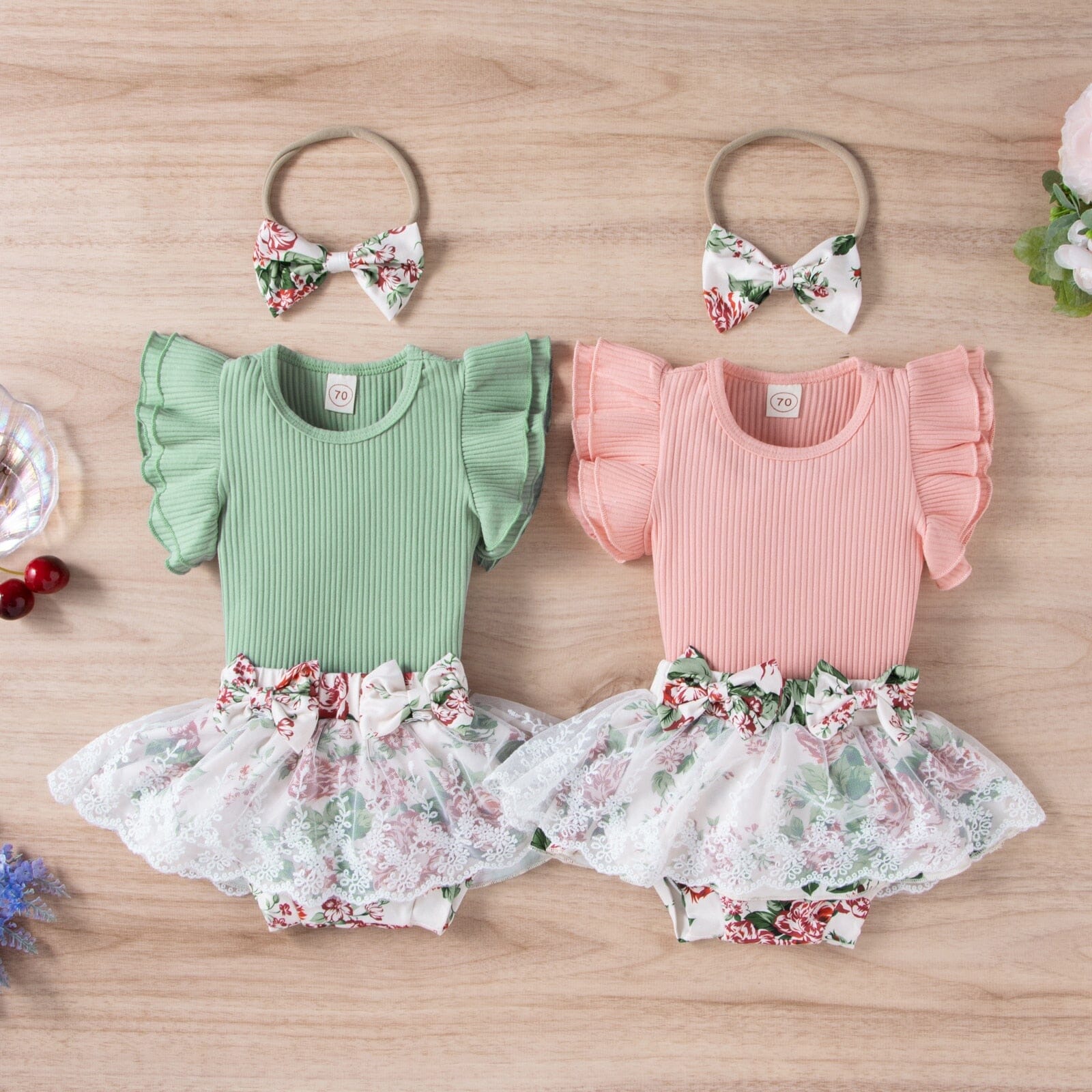 Conjunto Infantil Feminino Sainha Floral + Faixa Loja Click Certo 