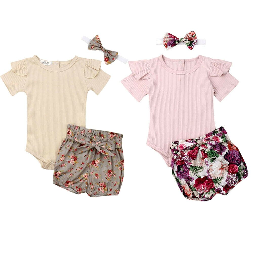 Conjunto Infantil Feminino Shorts Florido + Faixa Loja Click Certo 