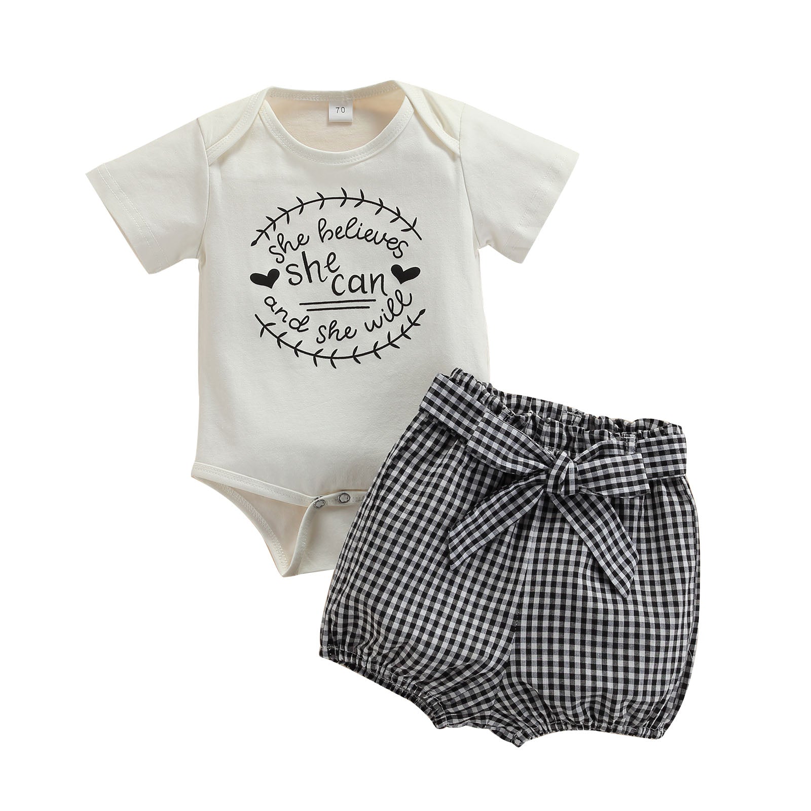 Conjunto Infantil Feminino Shorts Xadrez e Body conjunto Loja Click Certo 