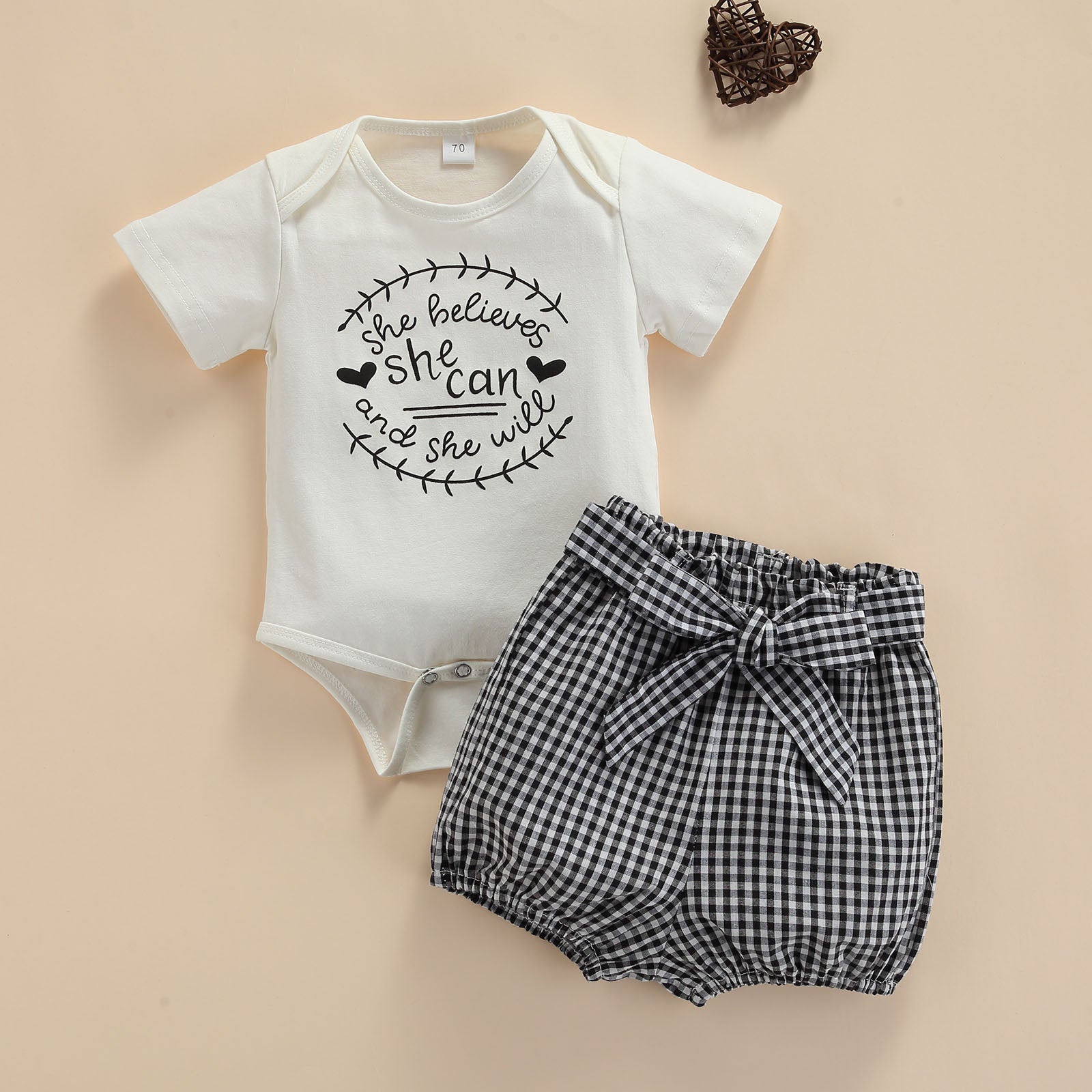 Conjunto Infantil Feminino Shorts Xadrez e Body conjunto Loja Click Certo 