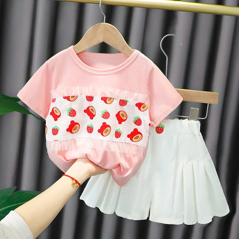 Conjunto Infantil Feminino Urso Moranguinho Loja Click Certo Rosa Bebê 6-9 Meses 