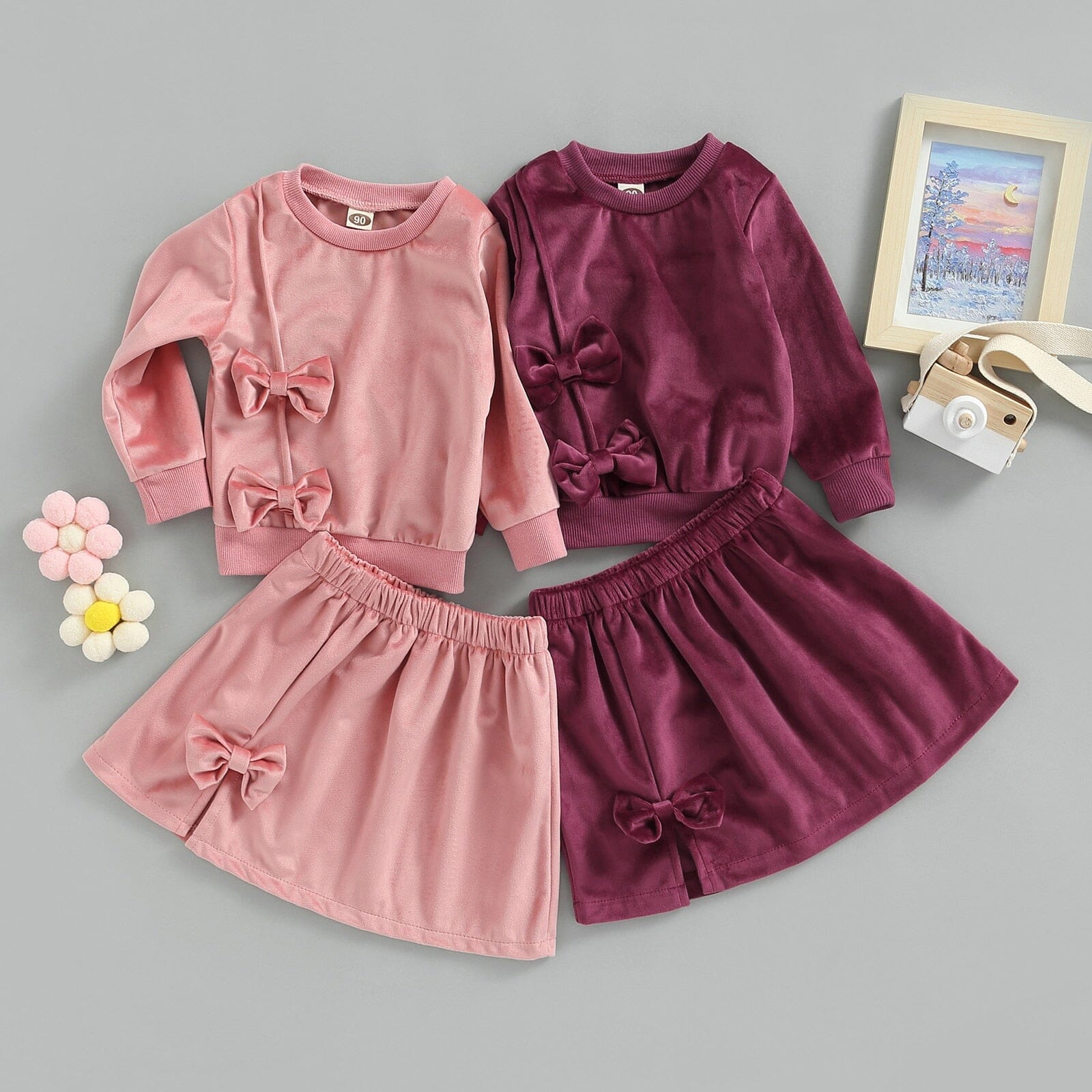 Conjunto Infantil Feminino Veludo Laçinhos Loja Click Certo 