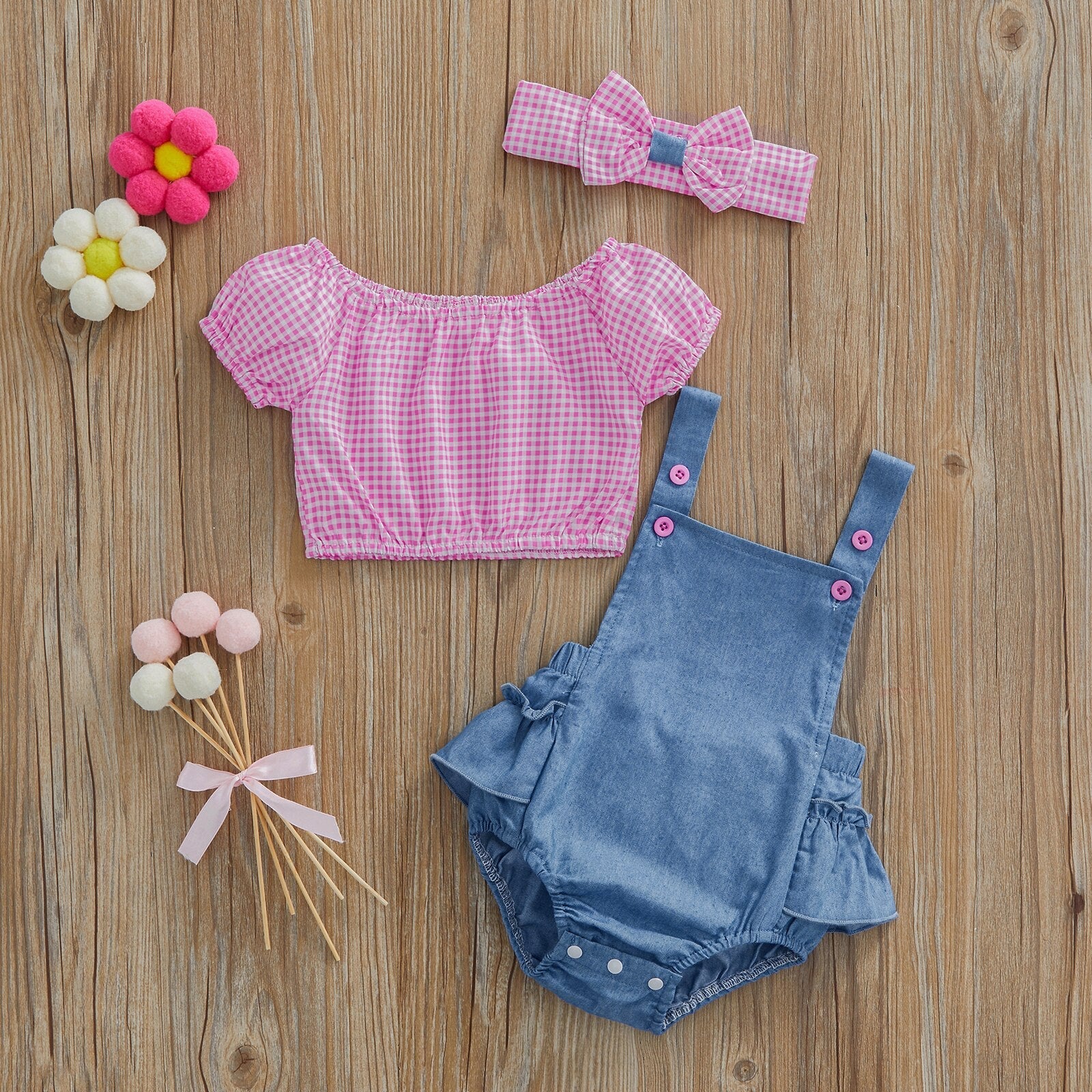 Conjunto Infantil Feminino Xadrez + Lacinho conjunto Loja Click Certo 