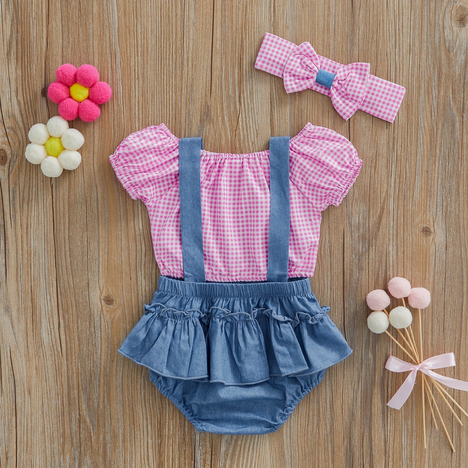 Conjunto Infantil Feminino Xadrez + Lacinho conjunto Loja Click Certo 