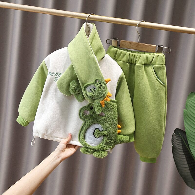 Conjunto Infantil Inverno Dino + Cachecol Loja Click Certo Verde 2-3 Anos 