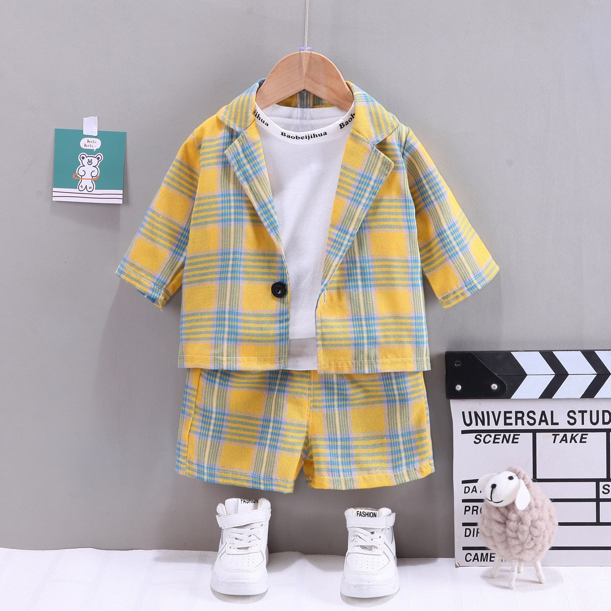 Conjunto Infantil Masculino 3 peças conjunto Loja Click Certo Amarelo 2-3 Anos 