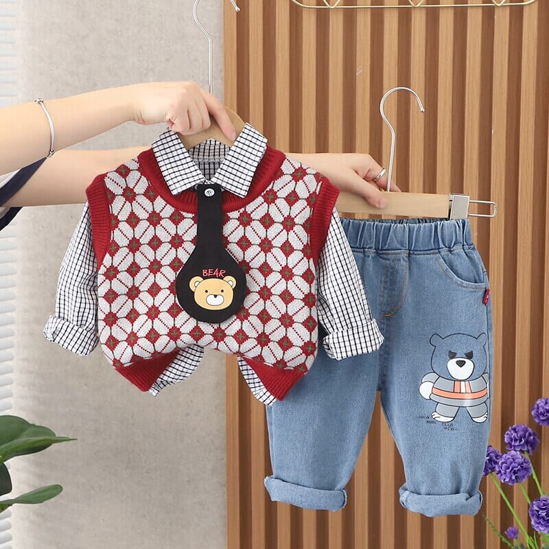 Conjunto Infantil Masculino 3 Peças Ursinho Loja Click Certo 