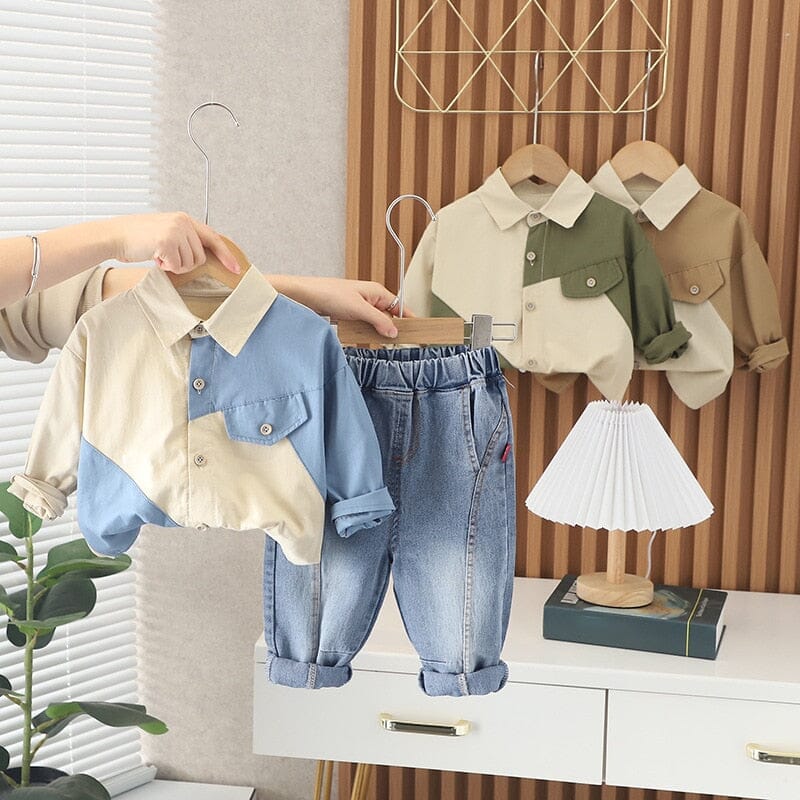 Conjunto Infantil Masculino Camisa Botões e Jeans Loja Click Certo 