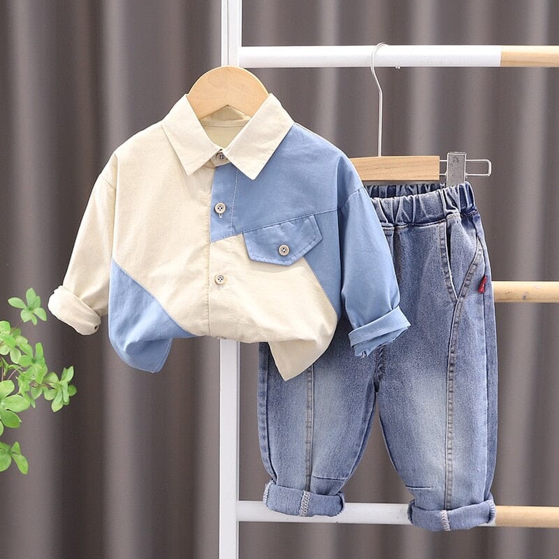 Conjunto Infantil Masculino Camisa Botões e Jeans Loja Click Certo Azul 6-12 Meses 