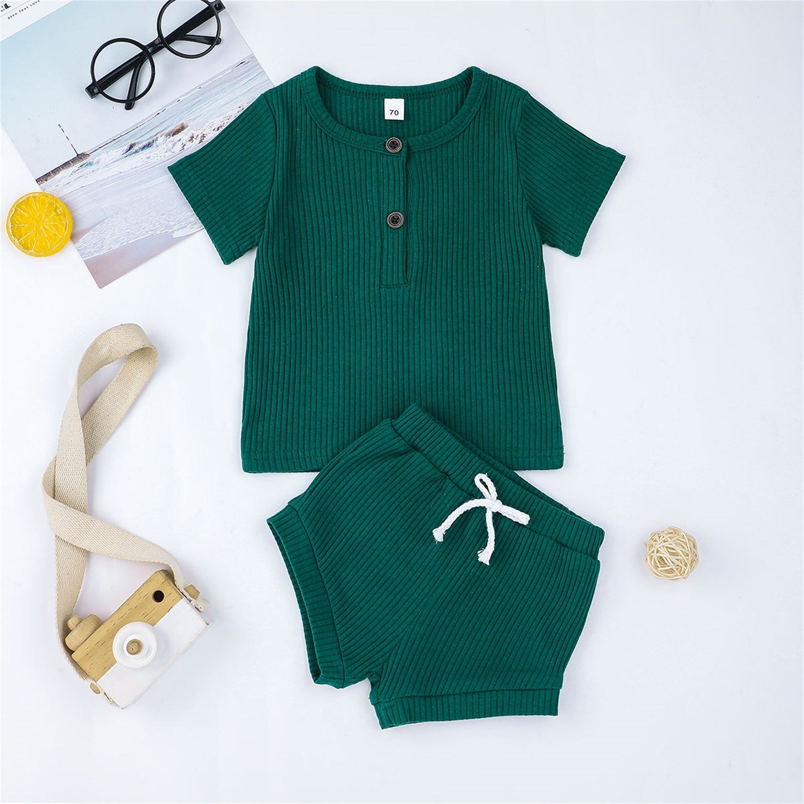 Conjunto Infantil Masculino Canelado Botões conjunto Loja Click Certo Verde 6-9 meses 