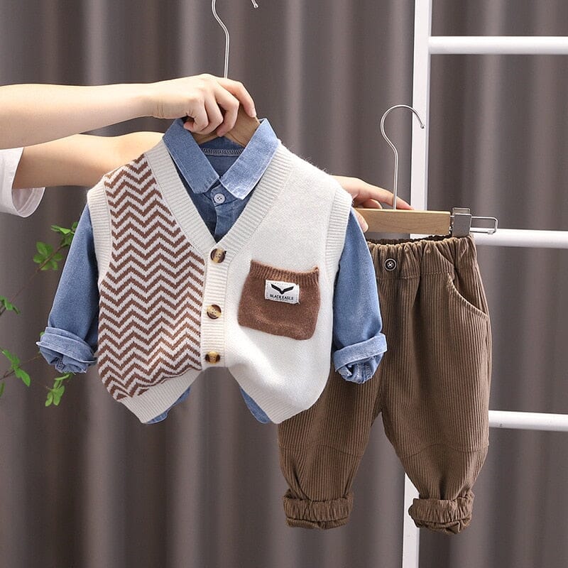 Conjunto Infantil Masculino Colete 3 Peças Loja Click Certo Bege 6-12 Meses 