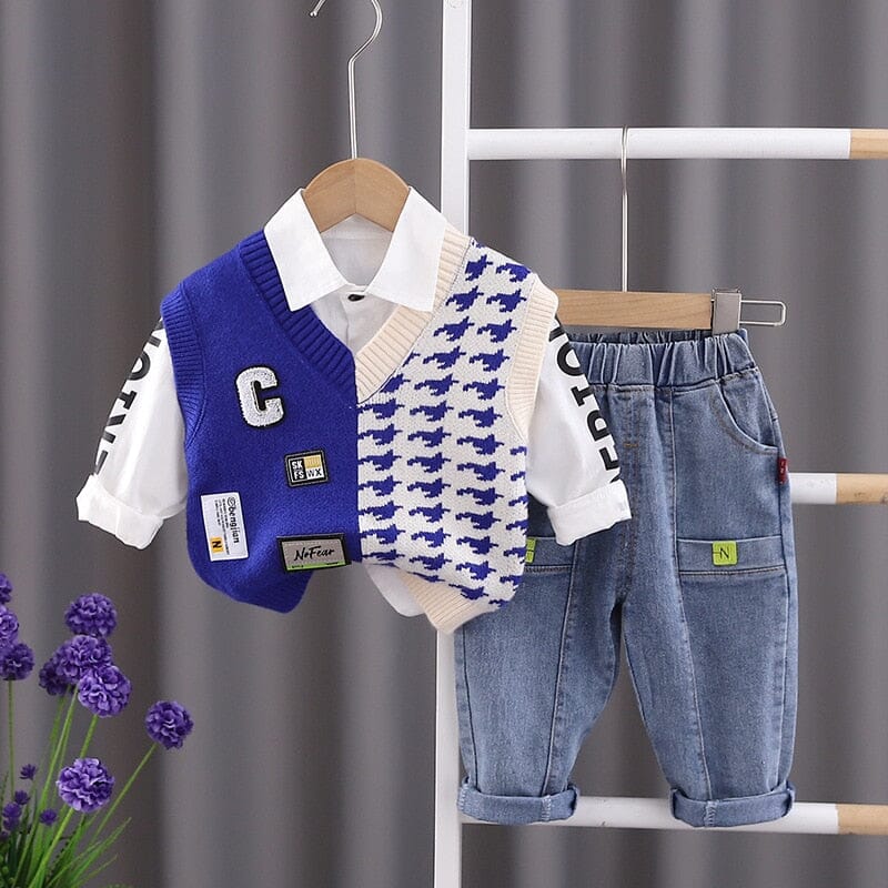 Conjunto Infantil Masculino Colete e Jeans 3 Peças Loja Click Certo Azul 0-6 Meses 