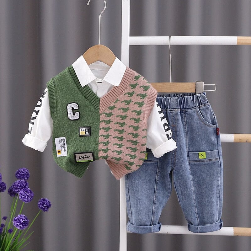 Conjunto Infantil Masculino Colete e Jeans 3 Peças Loja Click Certo Verde 0-6 Meses 