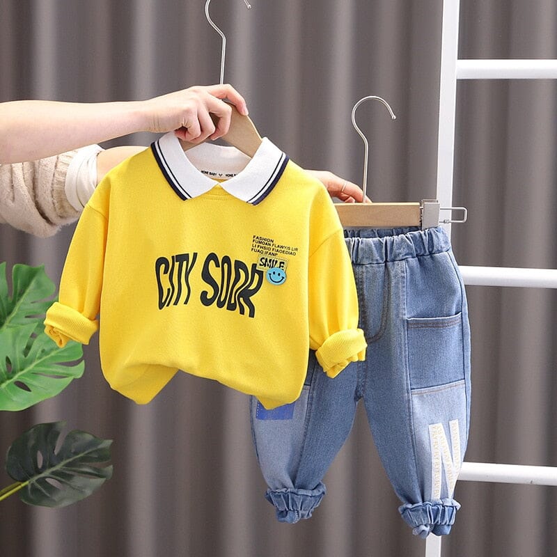 Conjunto Infantil Masculino Golinha e Jeans Loja Click Certo Amarelo 6-12 Meses 