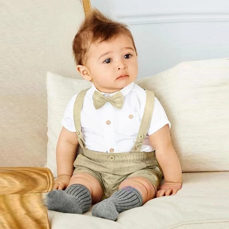 Conjunto Infantil Masculino Gravatinha Loja Click Certo Bege 6-9 Meses 