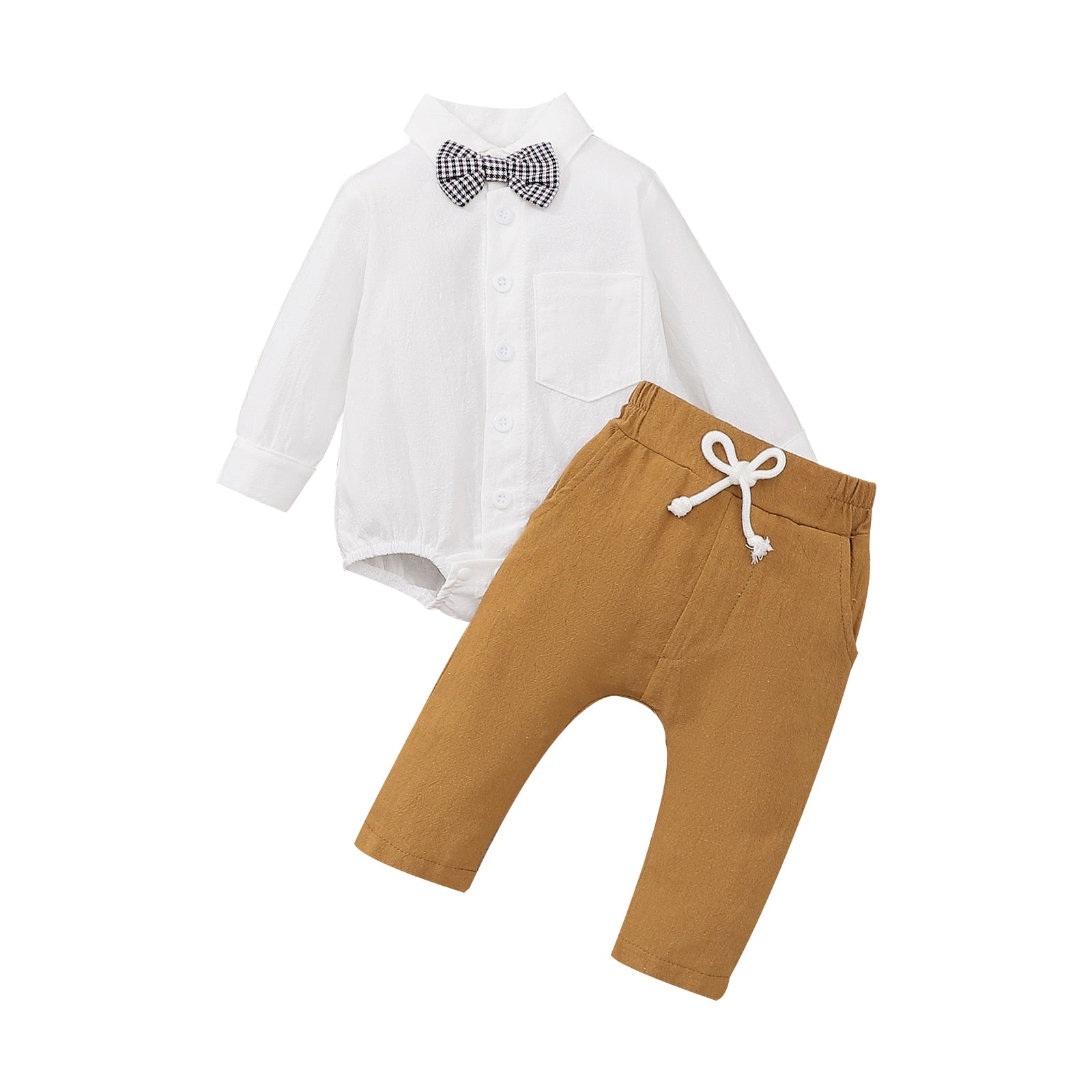 Conjunto Infantil Masculino Gravatinha Loja Click Certo Marrom 0-3 meses 