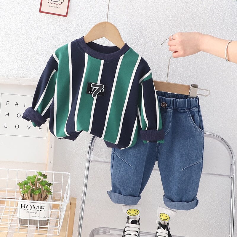 Conjunto Infantil Masculino Listrada e Jeans Loja Click Certo Verde 6-12 Meses 