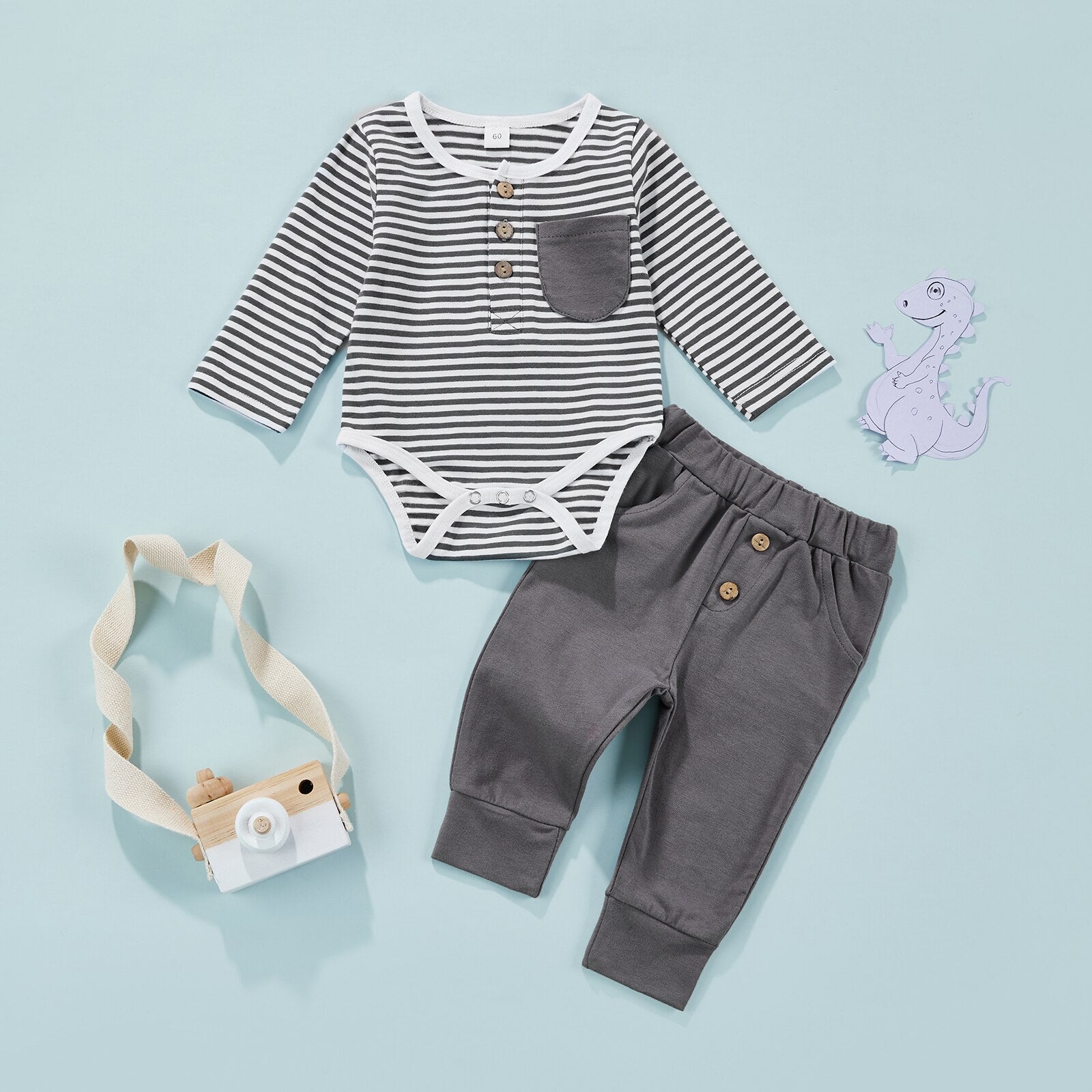 Conjunto Infantil Masculino Listras Conjunto Loja Click Certo Cinza 0-3 meses 