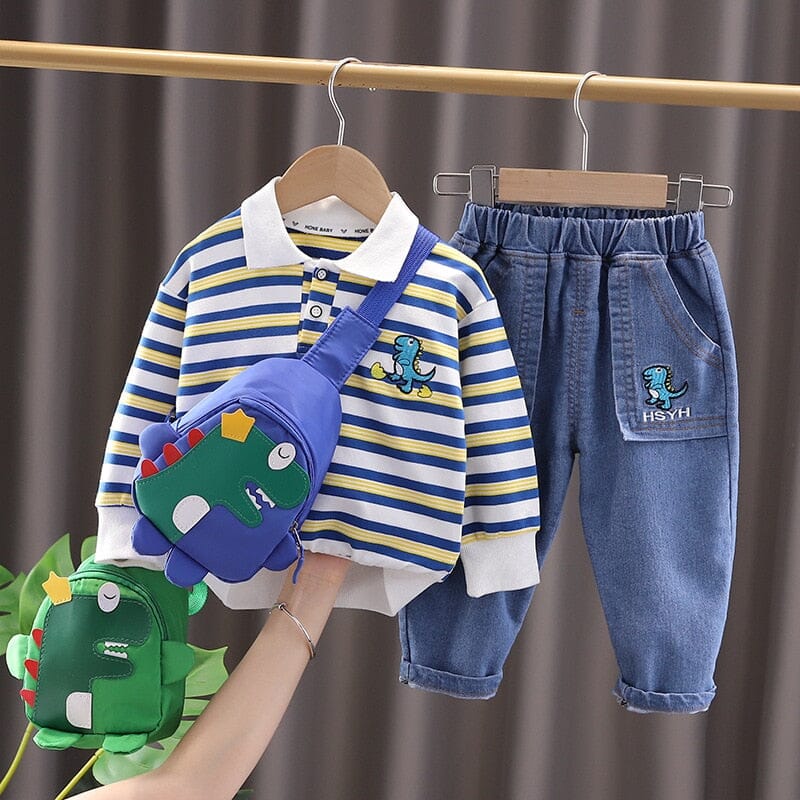 Conjunto Infantil Masculino Lístras Dinossauro Loja Click Certo Azul 6-9 Meses 