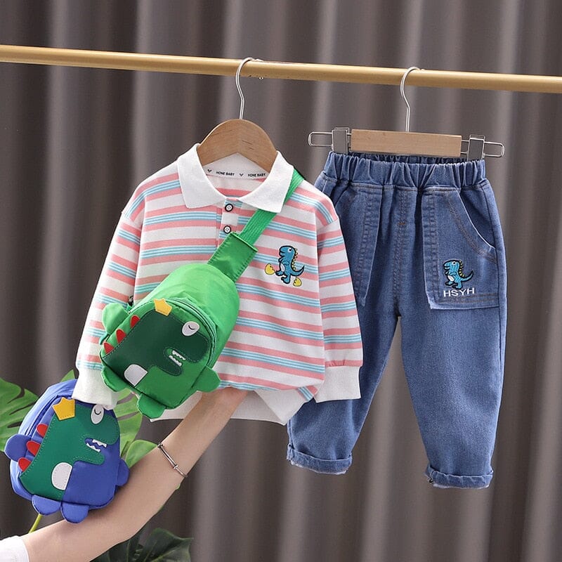 Conjunto Infantil Masculino Lístras Dinossauro Loja Click Certo Salmão 6-9 Meses 