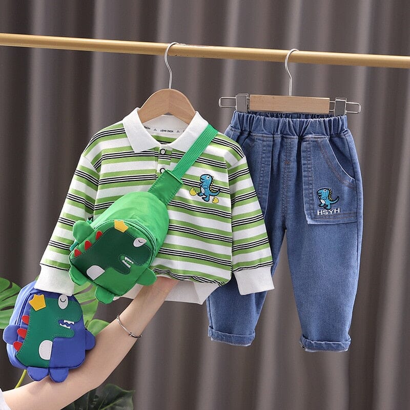 Conjunto Infantil Masculino Lístras Dinossauro Loja Click Certo Verde 6-9 Meses 