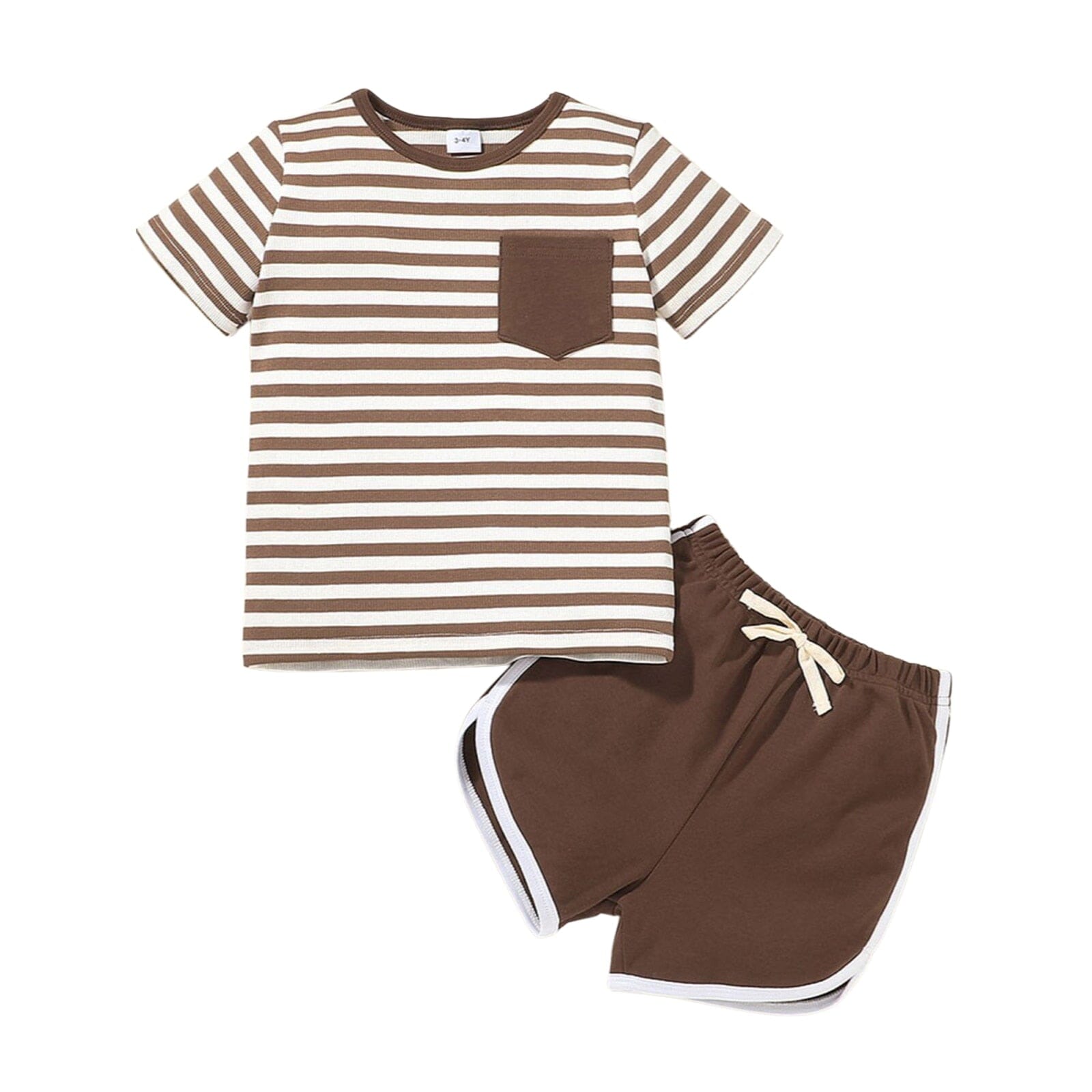 Conjunto Infantil Masculino Listras e Bolso Loja Click Certo Marrom 1-2 Anos 