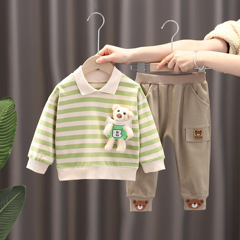 Conjunto Infantil Masculino Listras Ursinho conjunto Loja Click Certo Verde 6-12 Meses 