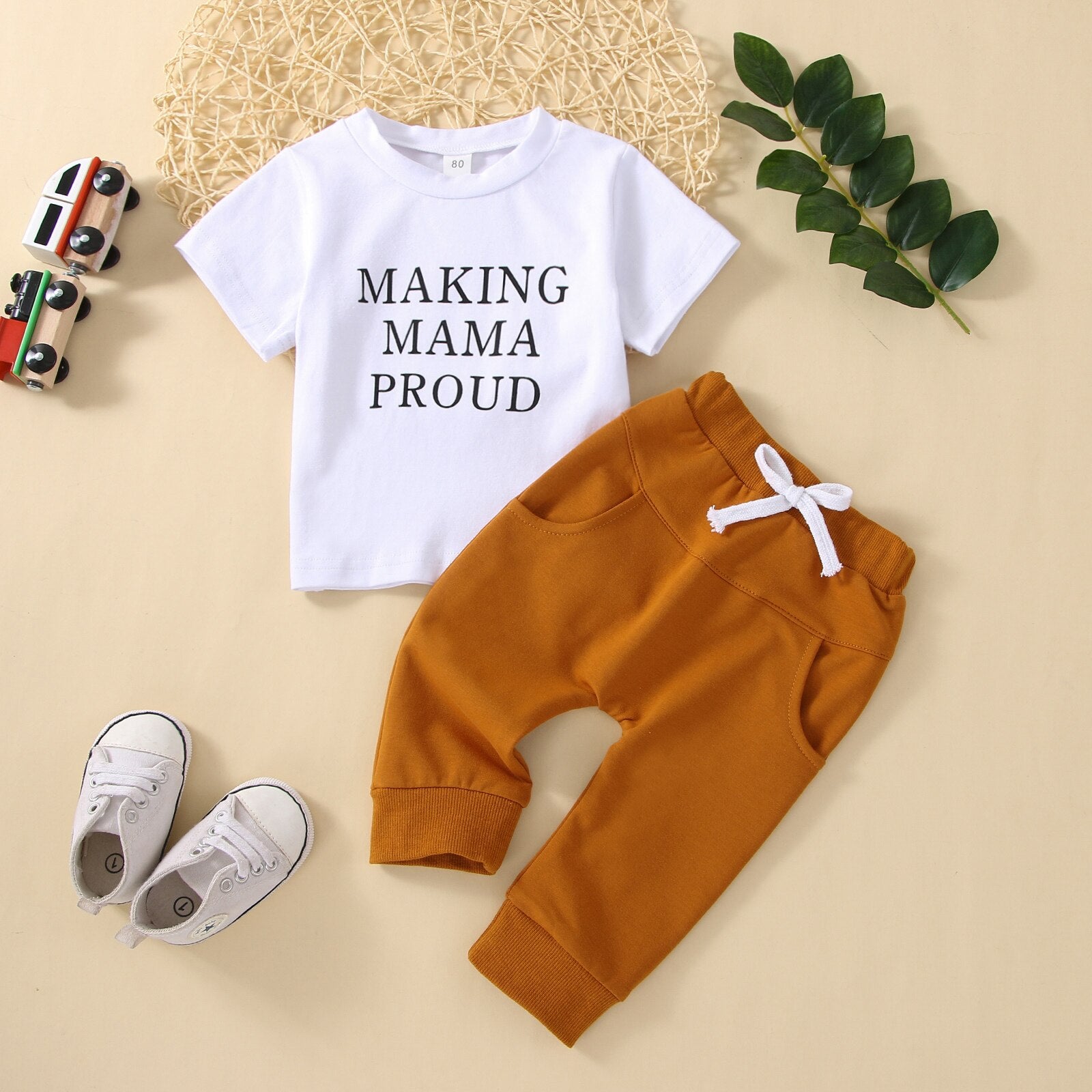 Conjunto Infantil Masculino Love Mama conjunto Loja Click Certo Branco 1-2 anos 