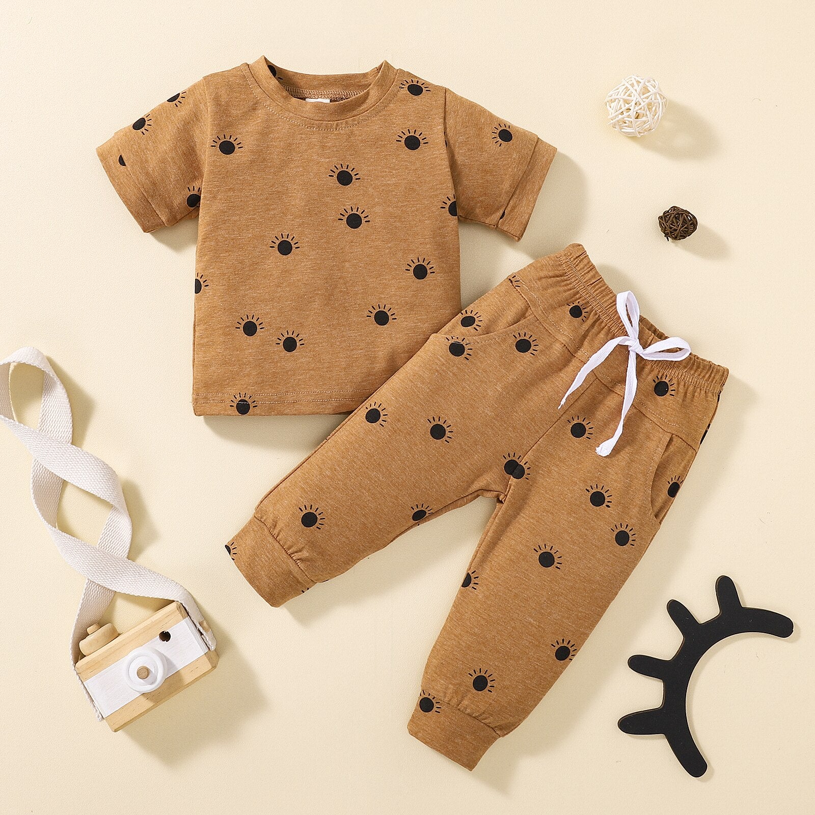 Conjunto Infantil Masculino Poá conjunto Loja Click Certo Marrom 2-3 anos 